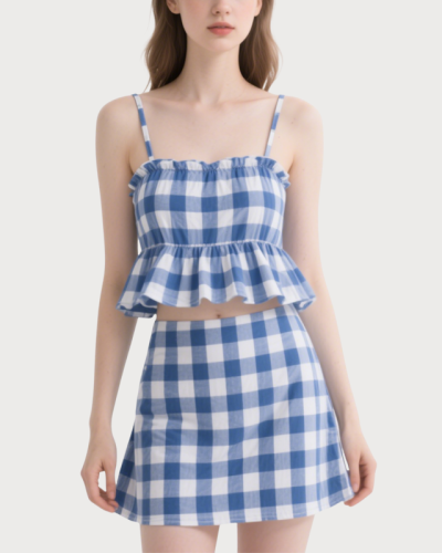 trendy-gingham-two-piece-spaghetti-strap-ruffled-crop-top-and-mini-skirt